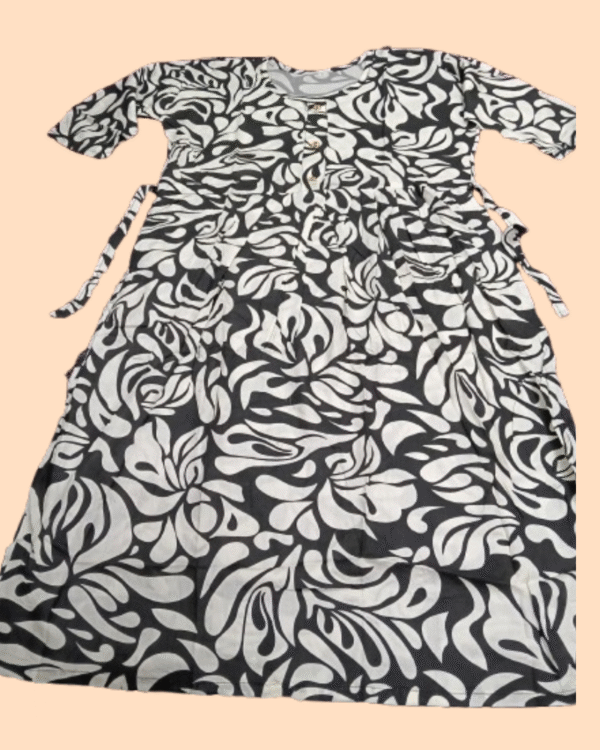 Black & White Floral Cotton Frock-Style Top (Round Neck)