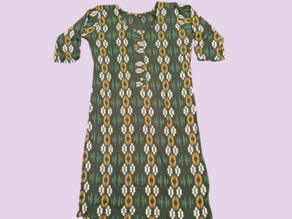Dark Green Daily Wear Cotton Top – Full Sleeves, Printed