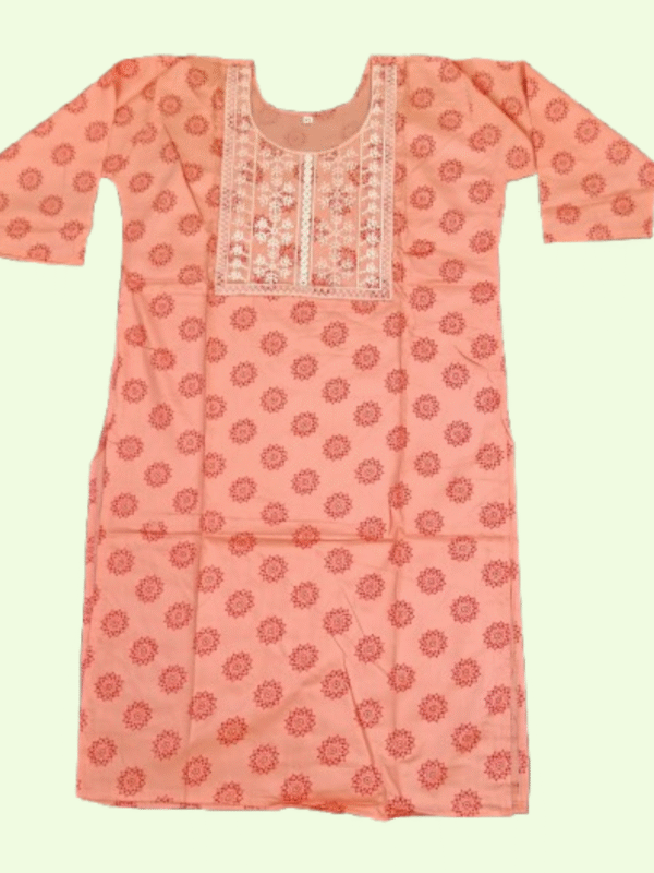 Peach Embroidered Round-Neck Cotton Blend Top